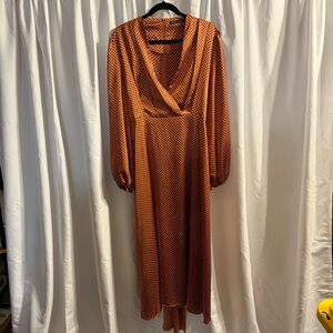 SHEIN Rust Polka Dot Long Sleeve Dress - Size XL